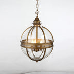 Lampa Wisząca Vintage z Okrągłym Kloszem Szklanym i Dekoracyjną Ramą