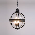 Lampa Wisząca Vintage z Okrągłym Kloszem Szklanym i Dekoracyjną Ramą
