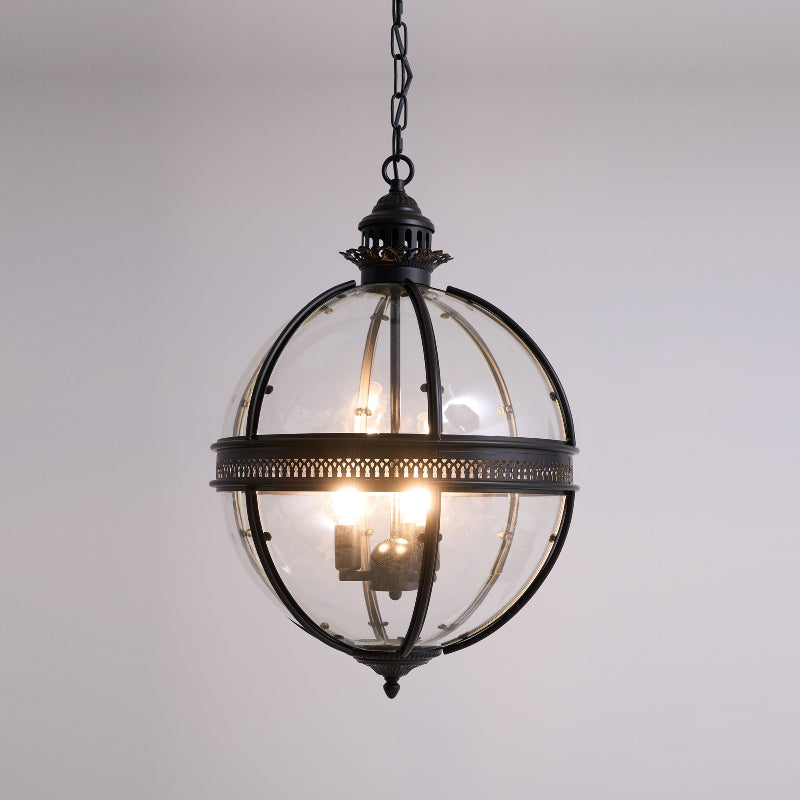 Lampa Wisząca Vintage z Okrągłym Kloszem Szklanym i Dekoracyjną Ramą