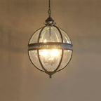 Lampa Wisząca Vintage z Okrągłym Kloszem Szklanym i Dekoracyjną Ramą