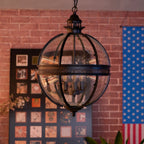 Lampa Wisząca Vintage z Okrągłym Kloszem Szklanym na Łańcuchu