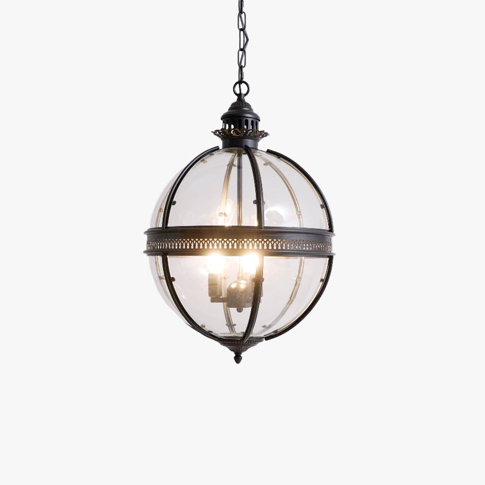 Lampa Wisząca Vintage z Okrągłym Kloszem Szklanym na Łańcuchu