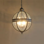 Lampa Wisząca Vintage z Okrągłym Kloszem Szklanym na Łańcuchu