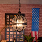 Lampa Wisząca Vintage z Okrągłym Kloszem Szklanym na Łańcuchu