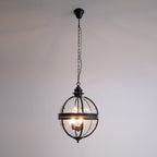 Lampa Wisząca Vintage z Okrągłym Kloszem Szklanym na Łańcuchu