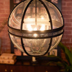 Lampa Wisząca Vintage z Okrągłym Kloszem Szklanym na Łańcuchu
