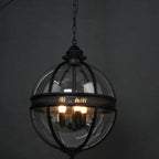 Lampa Wisząca Vintage z Okrągłym Kloszem Szklanym na Łańcuchu