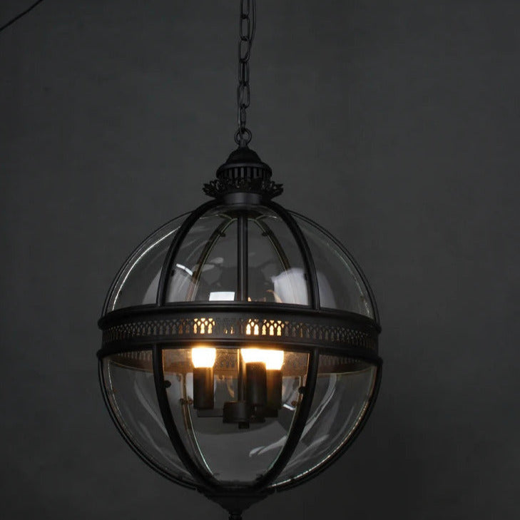 Lampa Wisząca Vintage z Okrągłym Kloszem Szklanym na Łańcuchu