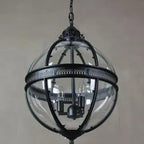 Lampa Wisząca Vintage z Okrągłym Kloszem Szklanym na Łańcuchu