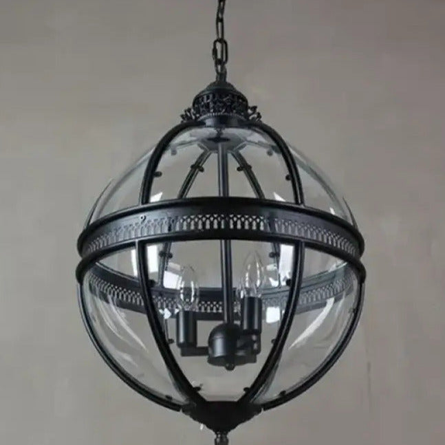 Lampa Wisząca Vintage z Okrągłym Kloszem Szklanym na Łańcuchu