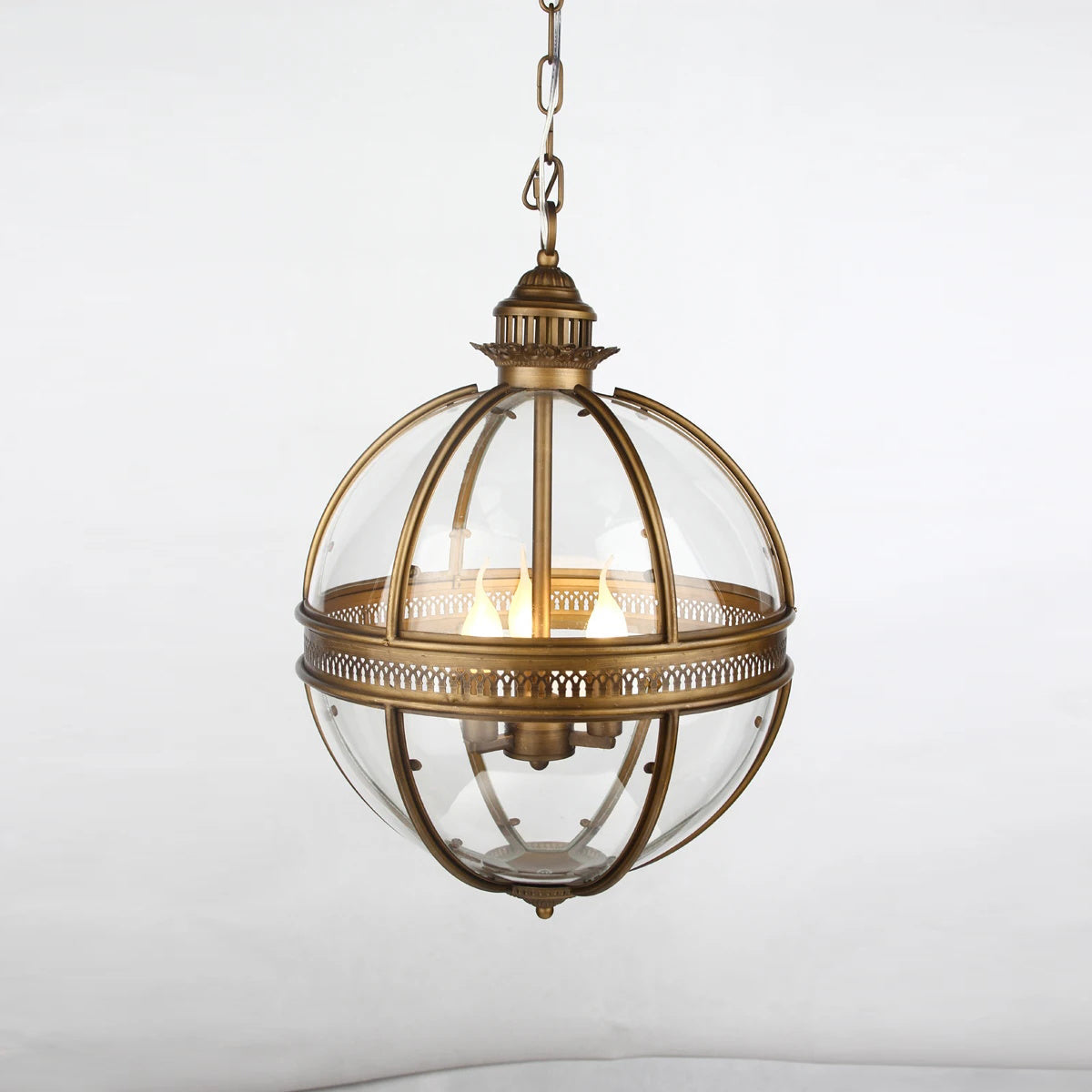 Lampa Wisząca Vintage z Okrągłym Kloszem Szklanym na Łańcuchu