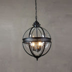 Lampa Wisząca Vintage z Okrągłym Kloszem Szklanym na Łańcuchu