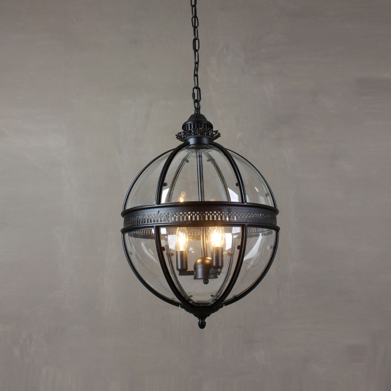 Lampa Wisząca Vintage z Okrągłym Kloszem Szklanym na Łańcuchu