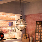 Lampa Wisząca Vintage z Okrągłym Kloszem Szklanym na Łańcuchu