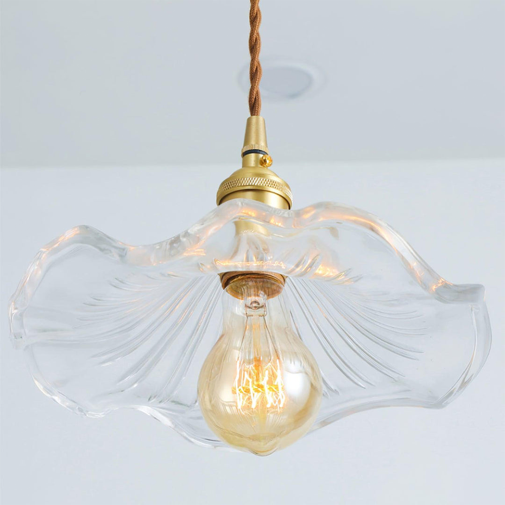 Lampa Wisząca Vintage z Szklanym Kloszem w Kształcie Kwiatu