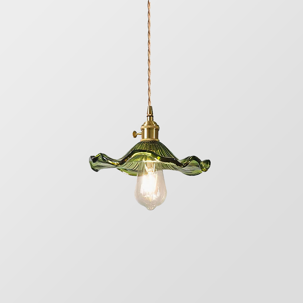 Lampa Wisząca Vintage z Szklanym Kloszem w Kształcie Kwiatu