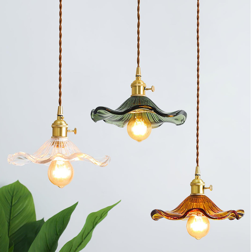 Lampa Wisząca Vintage z Szklanym Kloszem w Kształcie Kwiatu