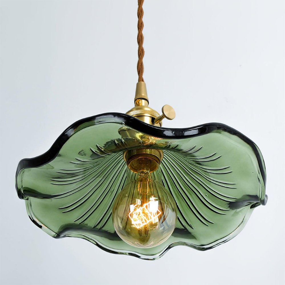 Lampa Wisząca Vintage z Szklanym Kloszem w Kształcie Kwiatu