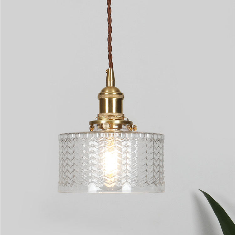 Lampa Wisząca Vintage z Teksturowanym Kloszem Szklanym