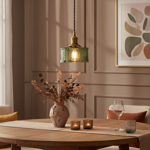 Lampa Wisząca Vintage z Teksturowanym Kloszem Szklanym