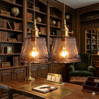 Lampa Wisząca Vintage z Teksturowanym Szklanym Kloszem i Mosiężną Oprawą