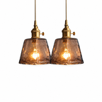 Lampa Wisząca Vintage z Teksturowanym Szklanym Kloszem i Mosiężną Oprawą