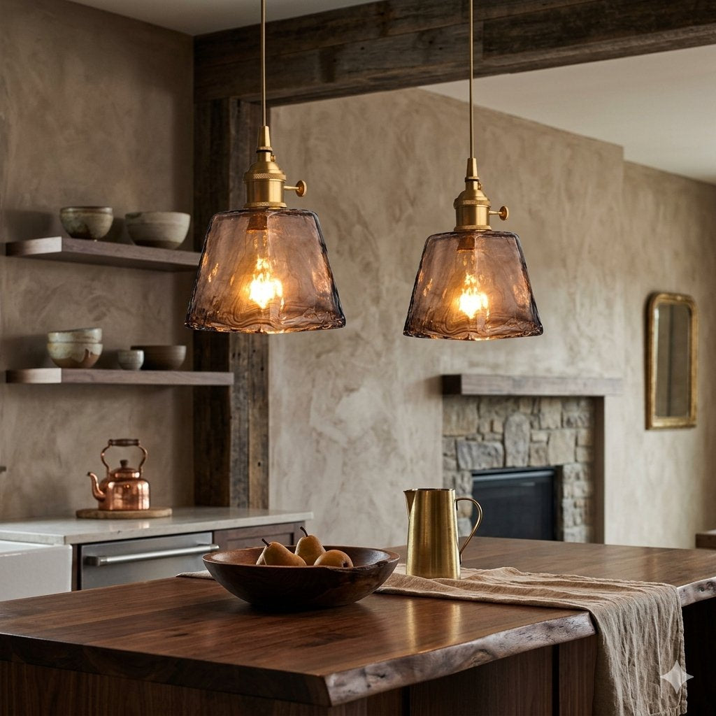 Lampa Wisząca Vintage z Teksturowanym Szklanym Kloszem i Mosiężną Oprawą