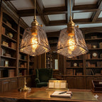 Lampa Wisząca Vintage z Teksturowanym Szklanym Kloszem i Mosiężną Oprawą