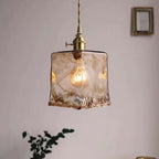 Lampa Wisząca Vintage z Teksturowanym Szklanym Kloszem i Mosiężną Oprawą