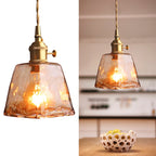 Lampa Wisząca Vintage z Teksturowanym Szklanym Kloszem i Mosiężną Oprawą