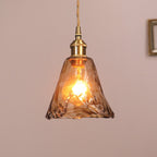 Lampa Wisząca Vintage z Teksturowanym Szklanym Kloszem i Mosiężną Oprawą