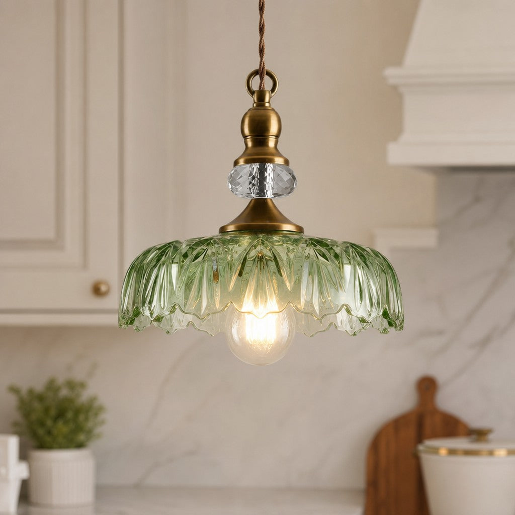 Lampa Wisząca Vintage ze Szklanym Kloszem w Kształcie Kwiatu