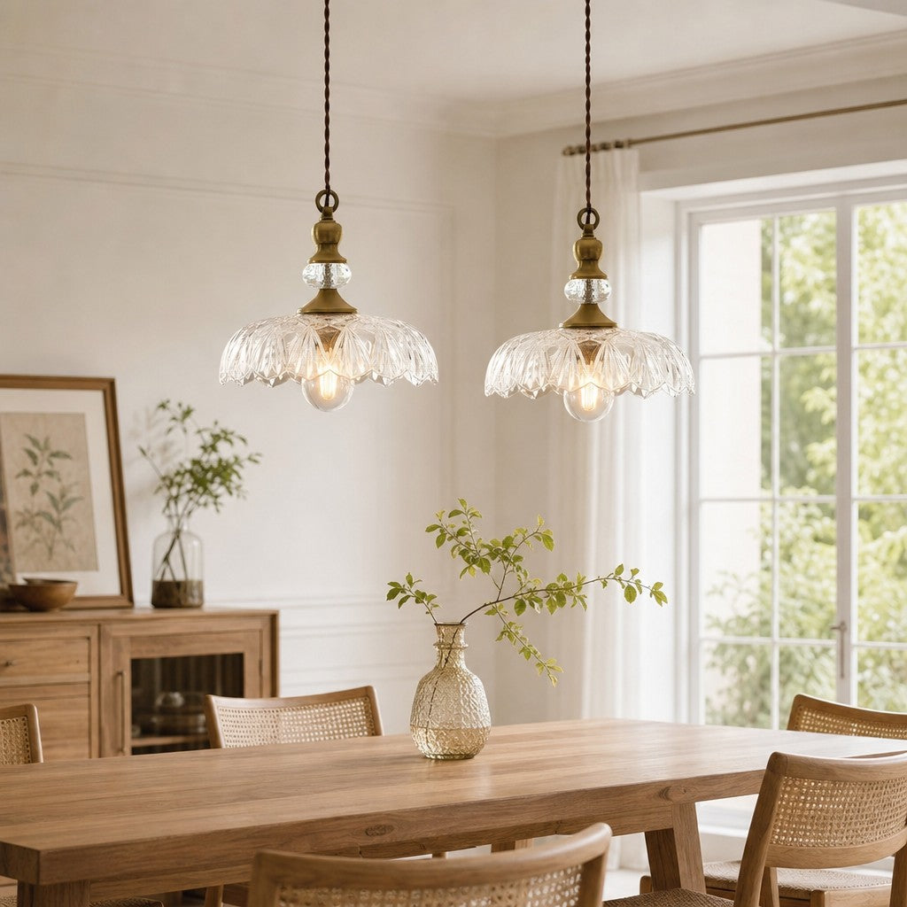 Lampa Wisząca Vintage ze Szklanym Kloszem w Kształcie Kwiatu