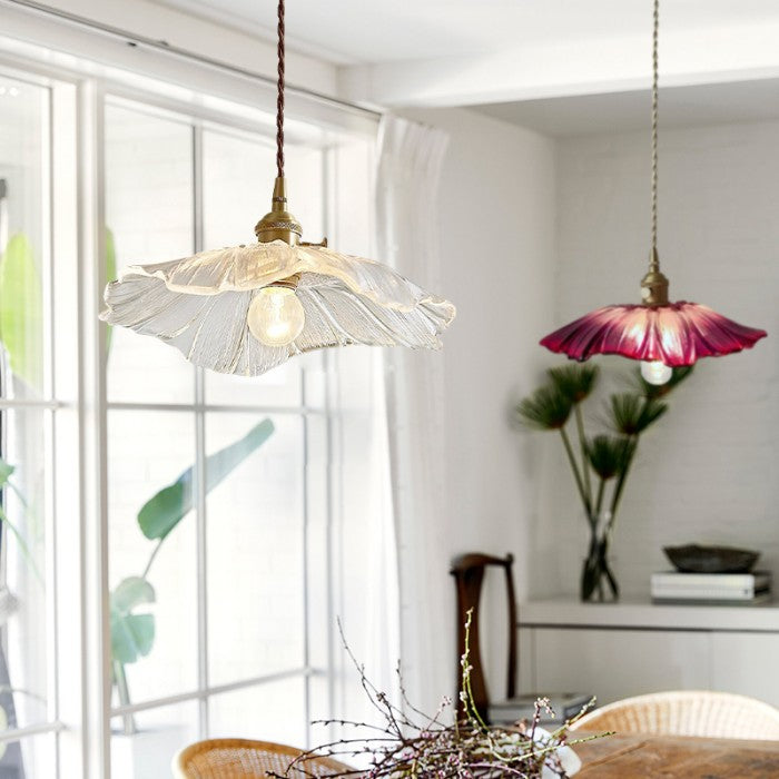 Lampa Wisząca z Kwiatowym Kloszem ze Szkła