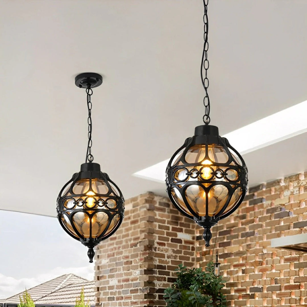 Lampa Wisząca Zewnętrzna Vintage z Kulistym Kloszem Szklanym