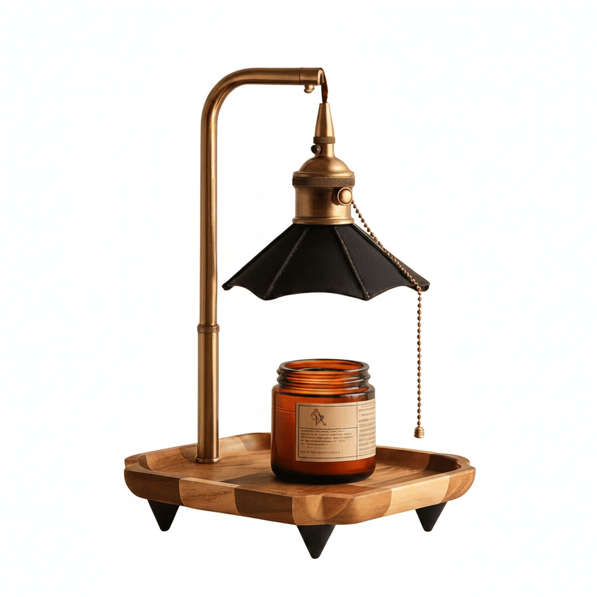 Lampka do Podgrzewania Świec Retro z Drewnianą Tacą i Łańcuszkowym Włącznikiem