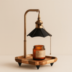 Lampka do Podgrzewania Świec Retro z Drewnianą Tacą i Łańcuszkowym Włącznikiem