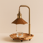 Lampka do Podgrzewania Świec Retro z Drewnianą Tacą i Łańcuszkowym Włącznikiem