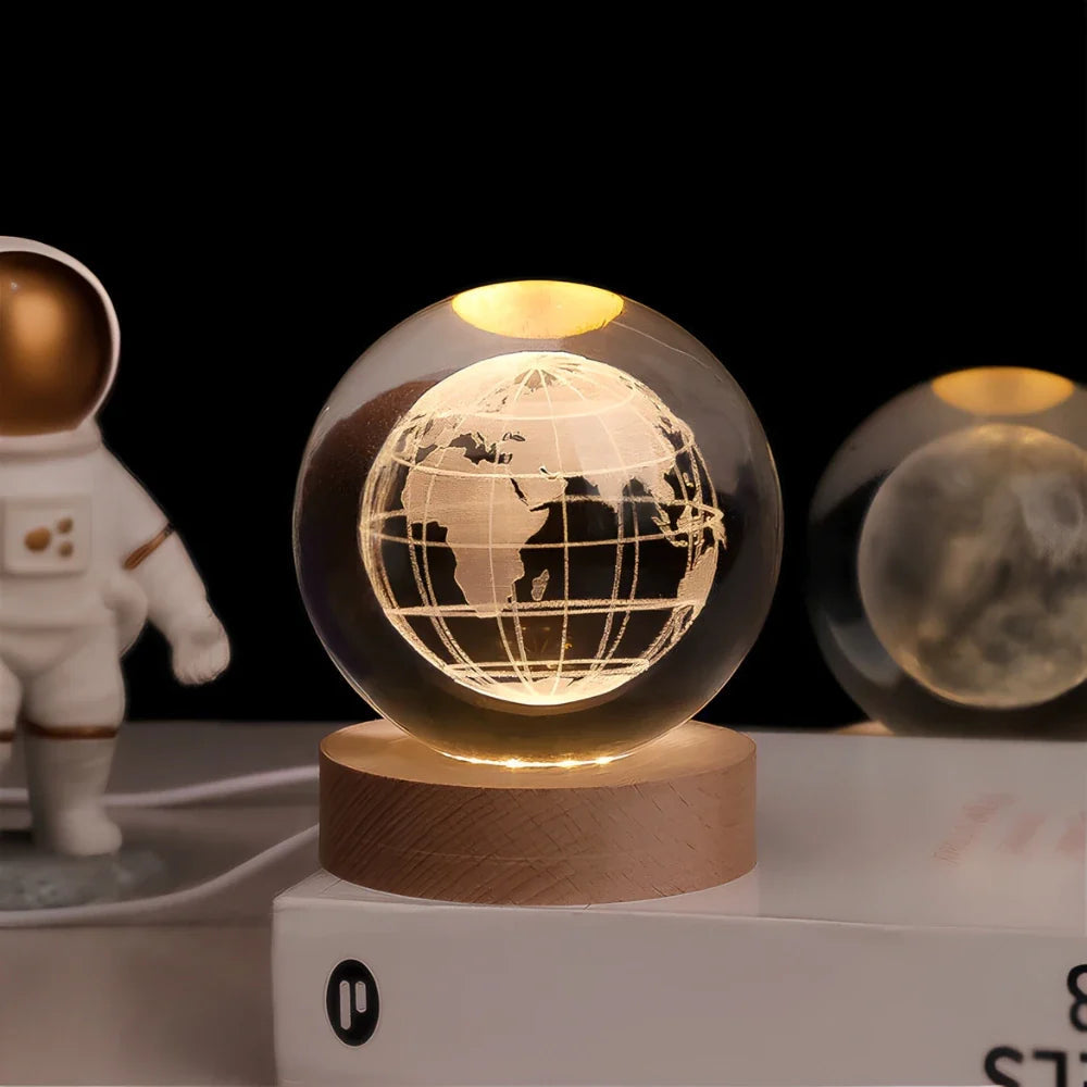 Lampka Nocna Kryształowa Kula z Grawerowaniem 3D LED USB