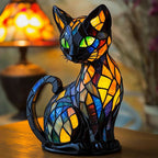 Lampka Nocna w Kształcie Kota w Stylu Witrażowym Art Deco