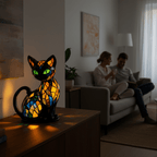 Lampka Nocna w Kształcie Kota w Stylu Witrażowym Art Deco
