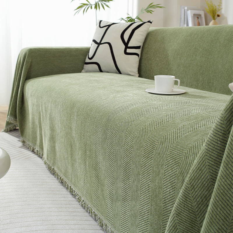 Narzuta na Kanapę z Frędzlami w Jodełkę Chenille
