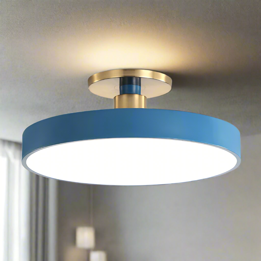 Okrągła Lampa Sufitowa LED w Stylu Skandynawskim ze Złotym Mocowaniem