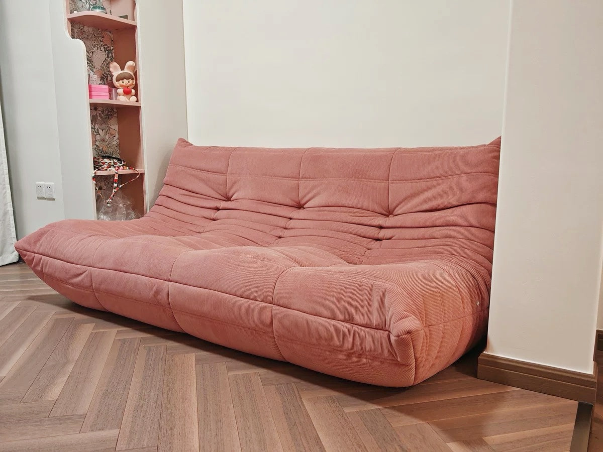 Sofa Trzyosobowa Retro z Pikowanym Oparciem bez Nóg