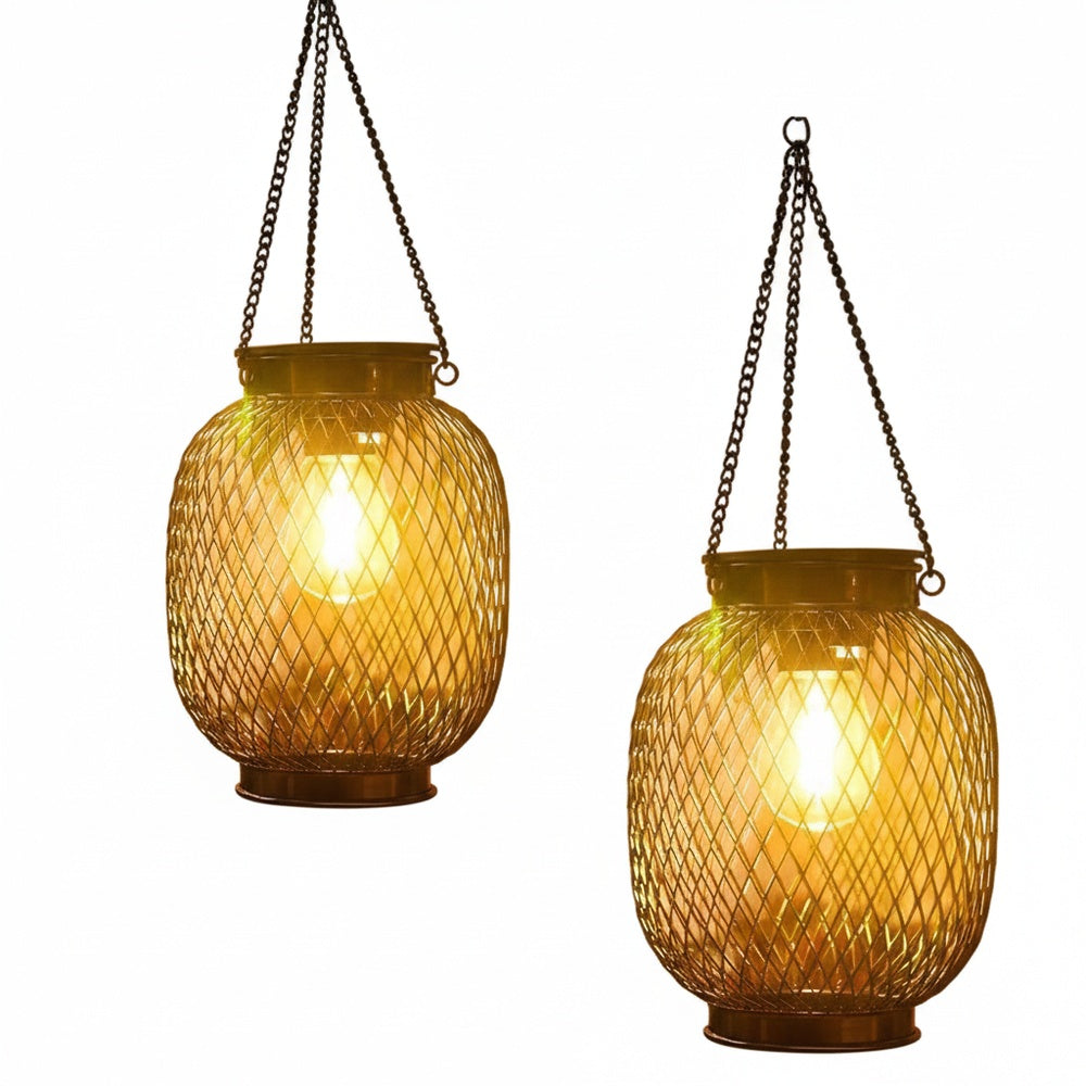 Solarna Lampa Ogrodowa Wisząca z Czujnikiem Zmierzchu i Metalową Siatką ##POS:1##