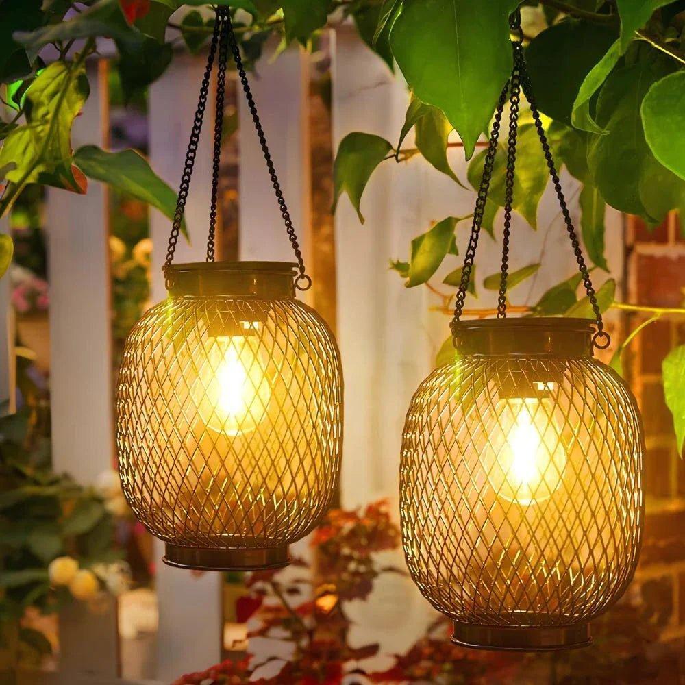 Solarna Lampa Ogrodowa Wisząca z Czujnikiem Zmierzchu i Metalową Siatką