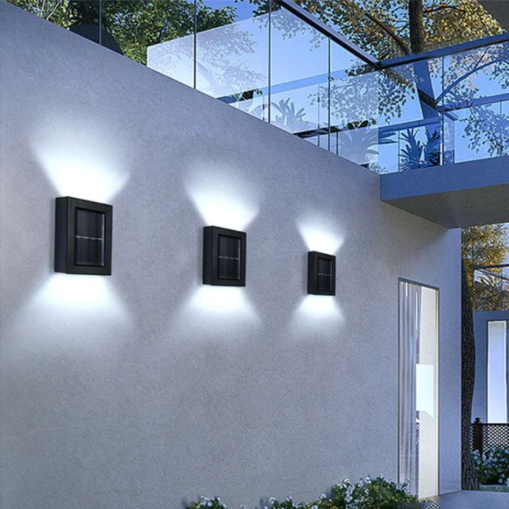 Solarna Lampa Ścienna Zewnętrzna z Efektem Góra-Dół w Zestawie 2 Sztuki