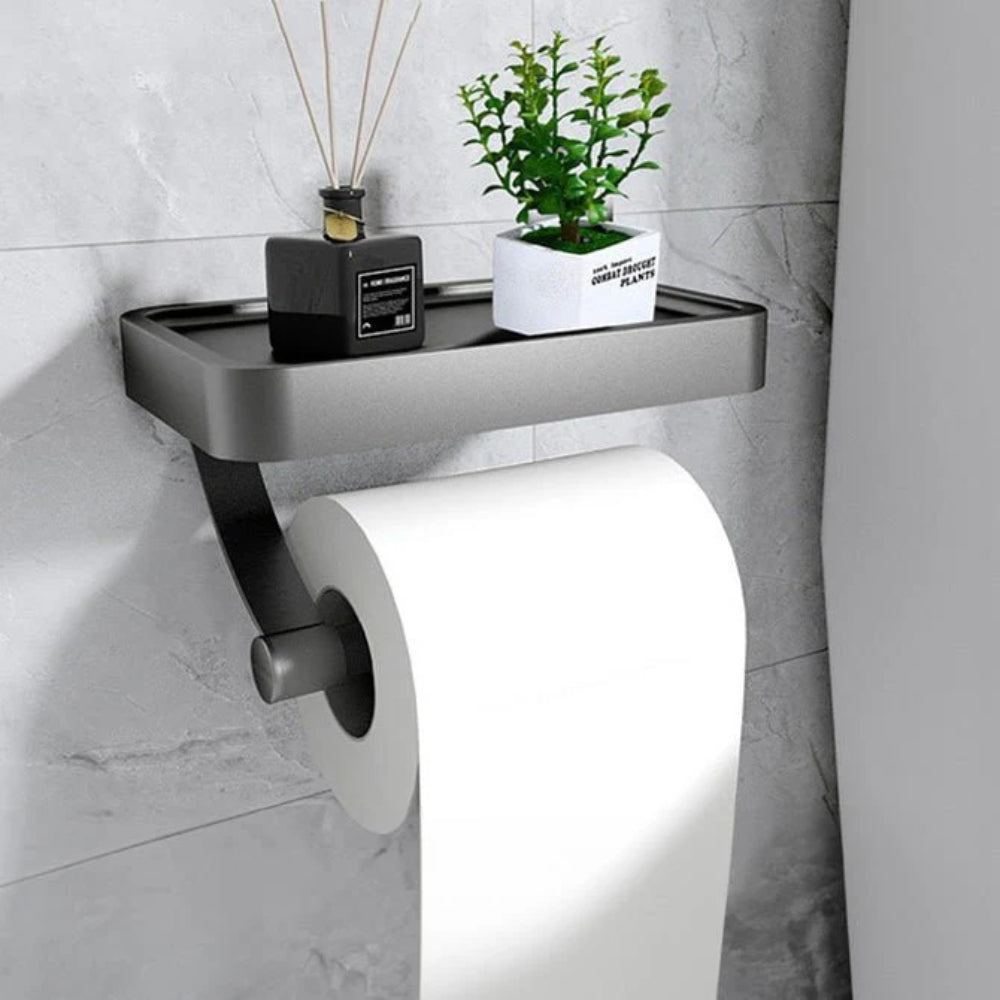 Uchwyt na Papier Toaletowy z Półką na Akcesoria i Telefon, Montaż Ścienny