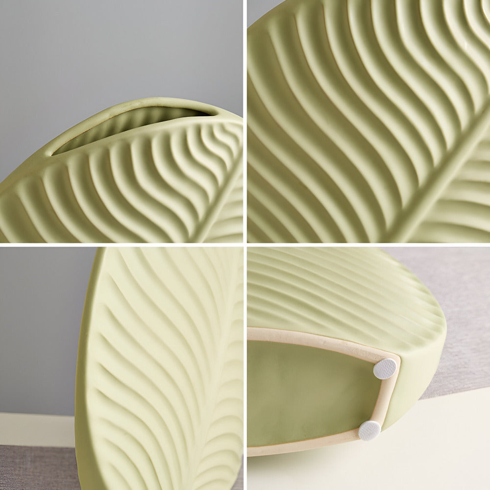 Wazon Ceramiczny Skandynawski z Motywem Liścia w Kształcie Koła