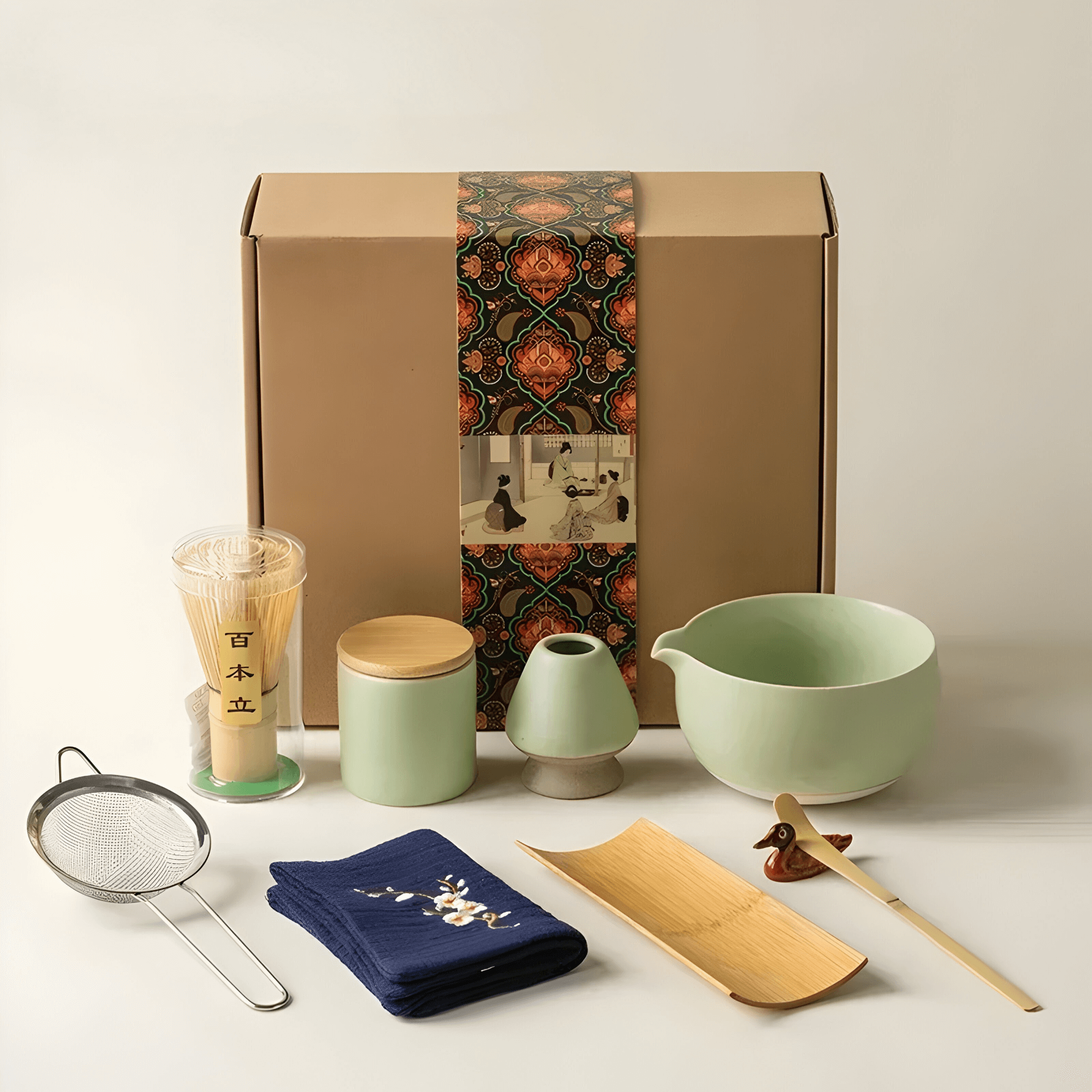 Zestaw do Matchy Ceramiczny z Akcesoriami Bambusowymi w Stylu Japońskim